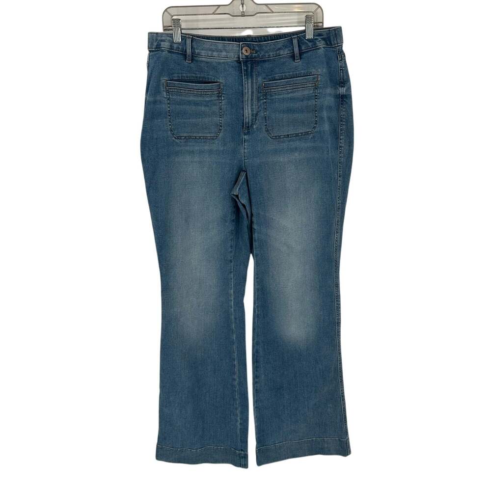 J. Jill Jeans High Rise Flare Patch Womens 16 TALL Pocket Stretch Blue Wash